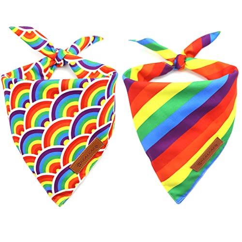 Realeaf Pride Dog Bandanas 2 Pack, LGBT LGBT+ Rainbow Scarves Bibs for Dogs, Premium Durable Fabric, Triangle Reversible Bandana for Small Medium Large and Extra Large Dogs Pets (Pride Day, Small)
