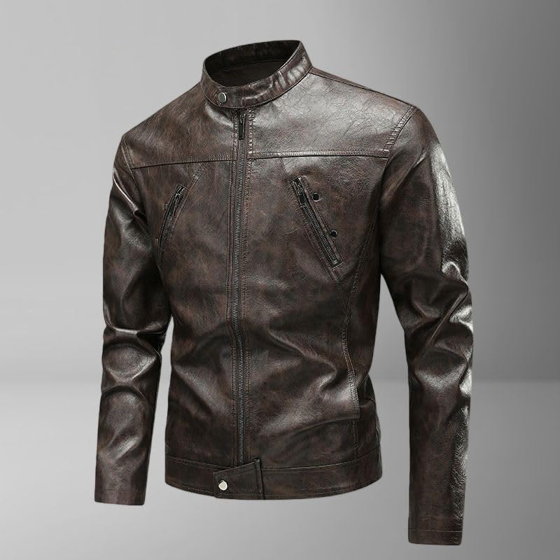 Chaqueta biker para hombre de cuero sintético miniatura 2