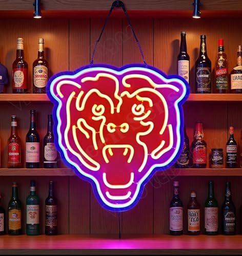 Queen Sense 16x16 Go Chicagos Sports Bears Neon Sign for Wall Decor USB Powered Dimmable LED Sign Light BH1523