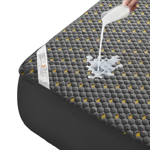 Waterproof Mattress Protector, Queen Size Mattress Pad Fitted 6"-18" Deep Pocket, 3D Air Fabric Breathable Bed Mattress Cover Noiseless Washable for Bedroom, Hotel(Carbon Gray)