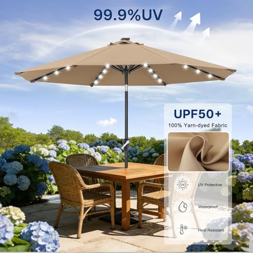 Image of ABCCANOPY Durable Solar Led Patio Umbrellas with 32LED Lights 9FT (Tan)