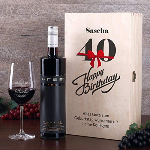 Herz & Heim® Bree Wein-Geschenk zum 40. Geburtstag mit graviertem Weinglas und Bree Wein zur Auswahl in Präsentbox Rot - Image 3