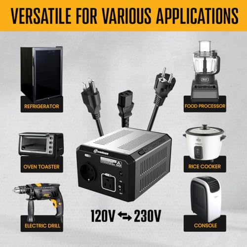 Image of K KRIEGER 850 Watt Voltage Transformer, 110 /120V to 220 /240V Step Up Step Down Converter with AC Outlets, MET Approved Under UL, CSA