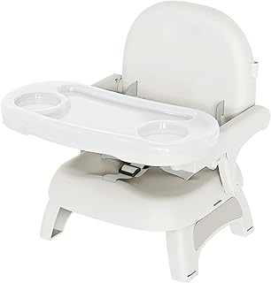 3-in-1 Booster Seat for Kitchen Chair, Booster Seat with Detachable Double Layer Tray, 3-Point Harness, Anti-Slip Design, Foldable Booster Chair for Babies and Toddlers, Gray