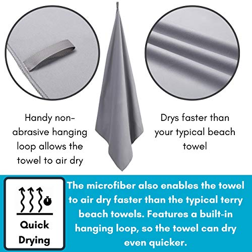 BirdRock Home Multi-Purpose Microfiber Towel for The Beach, Travel, Pets or Camping - Large 31 x 63” - Grey - Quick-Dry - Absorbent Lightweight Compact - Bag - Kids Hiking Outdoor - Corner Pockets