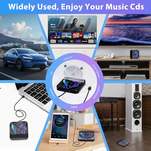 Image of Portable CD Player for Car, External Car CD Player with USB /AUX Ports, Anti-Skip, Universal Music Player for Vehicle, Laptop, TV, Computer, Plug & Play