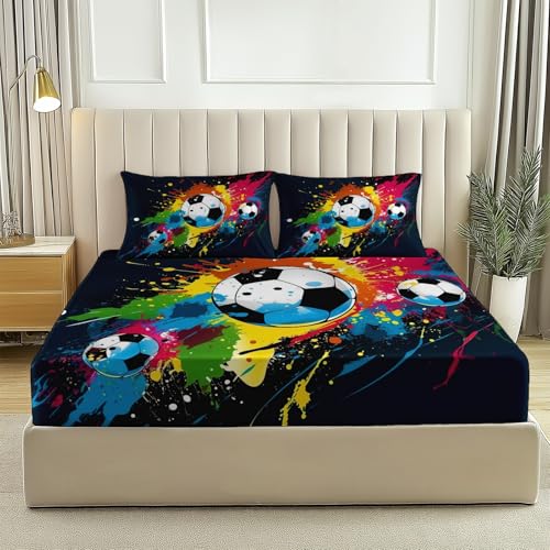 Sabana Bajera 90 × 190 cm - Grafiti Deportes Fútbol Americano Estampada - Bolsillo 30 cm, Negro Sábanas refrescantes de Verano, Sábana Bajera de Hipoalergenico, Tejido de Microfibra Suave