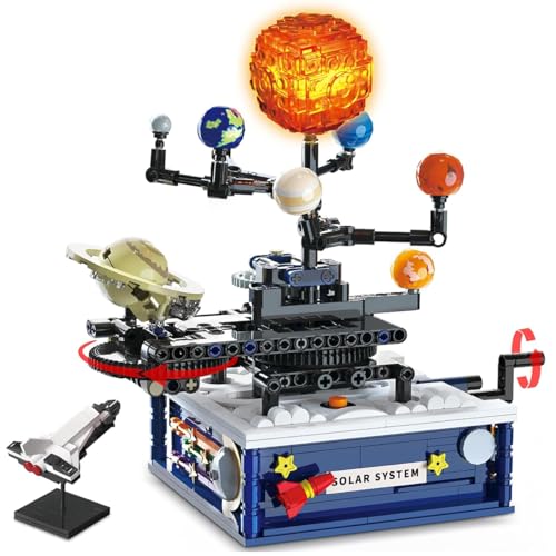 Conjunto de Blocos de Montar Construção Sistema Solar - Brinquedo de Planeta Giratório, Inclui Nove Planetas e Conjunto de Foguetes, Adequado para Crianças de 8 a 14 Anos, STEM Brinquedos