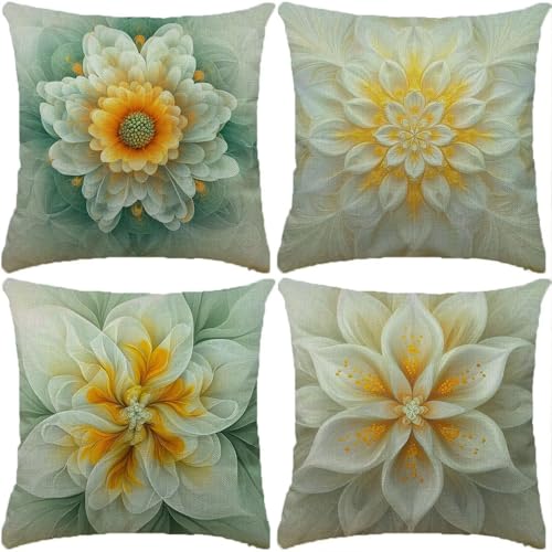 Funda Cojin Blanco Paquete de 4 80x80cm Mandala Cojines para Sofa Fundas de Cojín Cuadradas Fundas de cojín de Lino con de dos Caras Estampado para Sofá Sala de Estar Dormitorio Festival Regalo XW-157