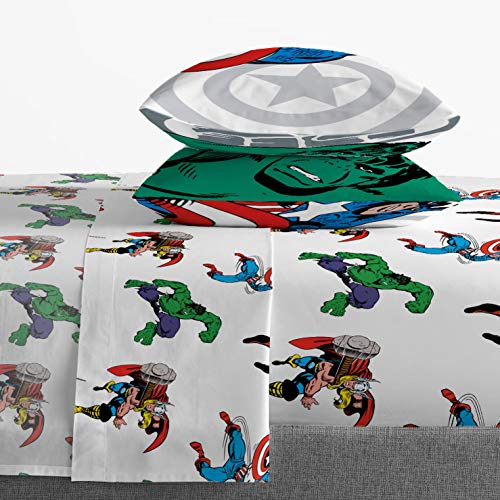 Image of Marvel Comics Avengers Full Size Comforter Set 7 Piece Kids Bedding, Multi | Spiderman Hulk Captain America, Comforter Sheets Shams Pillowcases, Soft Microfiber, Machine Washable, Boys Gift