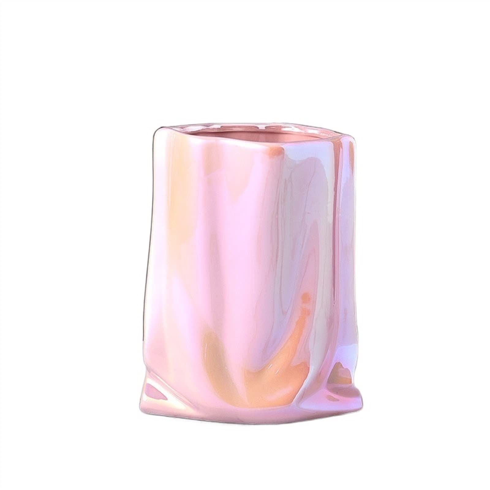 Bzgpmfud Pink Vase Desktop Pleated Texture Ceramic Plated Potted Plants Desk Decoration Flowers Pots Decorative Flower Arrangement Floral(Pink)