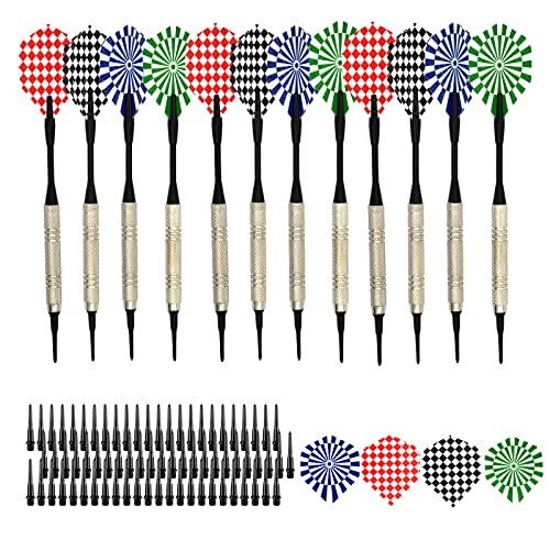 Skyzone Dartset, 12 Stück Softdarts für elektronische Dartscheibe mit 100 extra schwarzen Kunststoffspitzen für Aufenthaltsraum Bar und Spielzimmer (14g)
