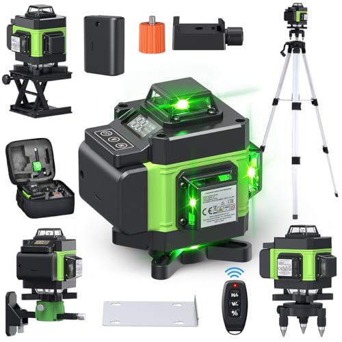 VISLONE Niveau Laser 4 x 360° 4D 16 Lignes Auto-Nivelant, 2400mAh x 2 Piles, Vert Étanche et...