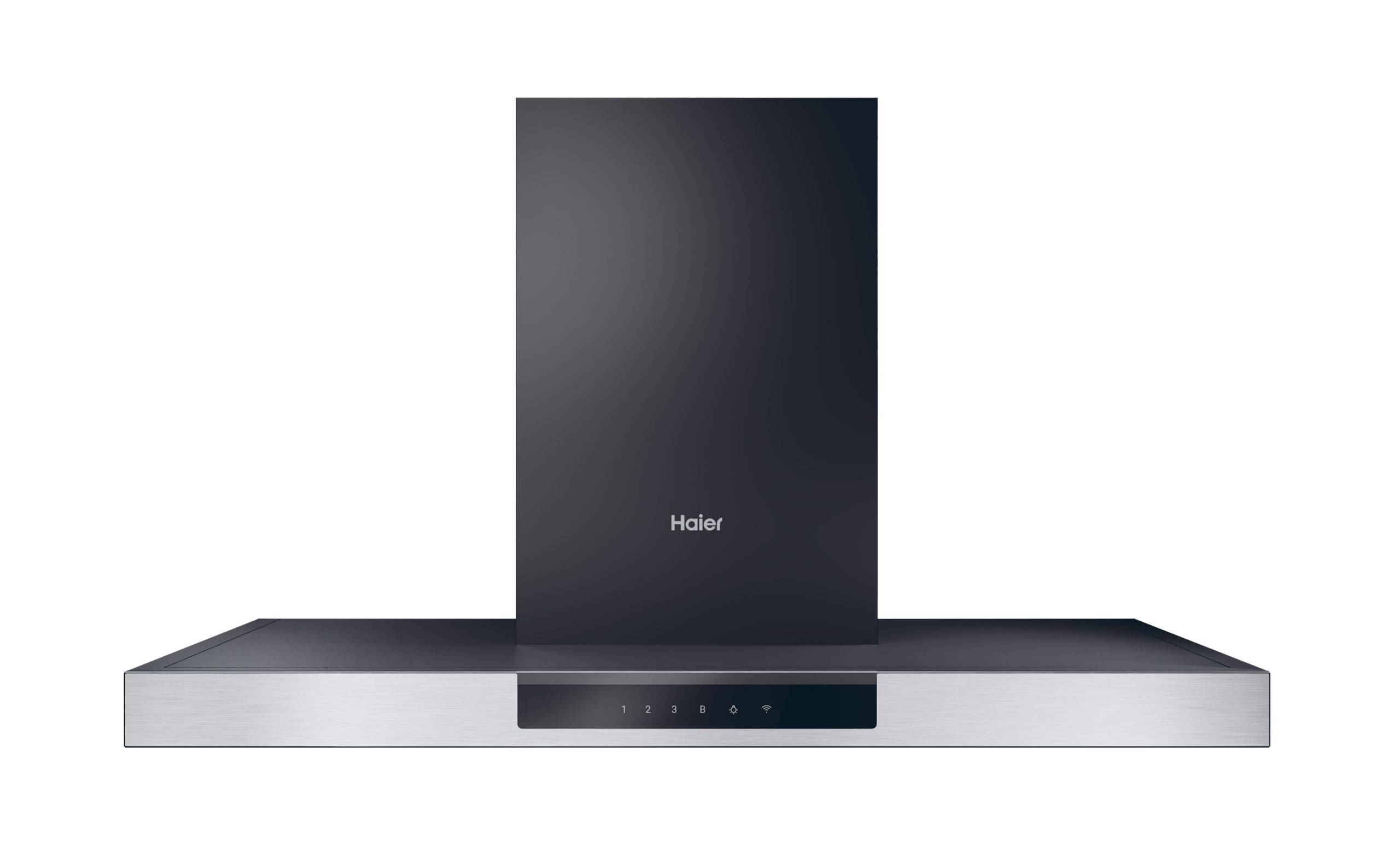 Haier I-Link HATS9CBS2XWIFI - Cappa aspirante da parete, 90 cm, Wi-Fi, potenza 746 m3/h, motore 170 W, 4 velocità, 64 db, filtri carbone, 3 filtri antigrasso, luce LED, nero con frontale in acciaio