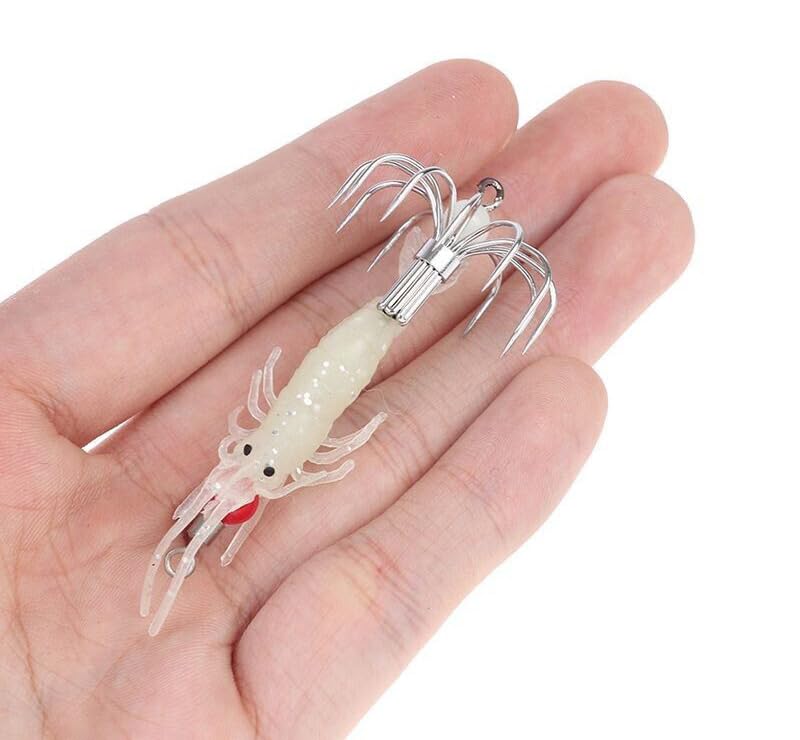 Pack of 3 Luminous Squid Jig Octopus Squid Jigs Umbrella Hooks for Sea Fishing Lures