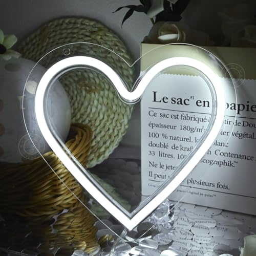 Image of SYLHOME Heart Led Neon Light Sign Battery Operated or USB Powered Bedroom Wedding Wall Sign Decor Valentines Day Birthday Christmas Gifts USB 7.87 inch X 7.28 inch Cold White