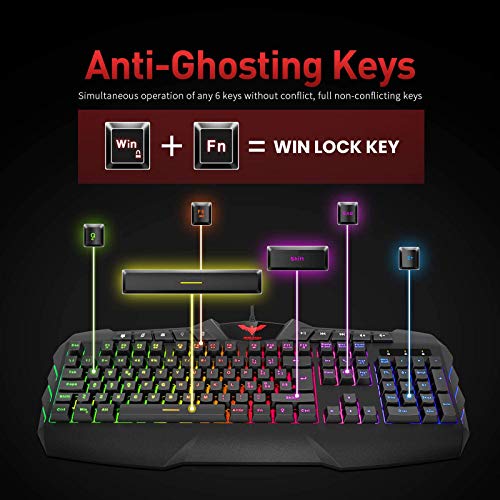 HAVIT Tastiera e Mouse da Gioco Filo Gaming Tastiera e Mouse Impostati con Luce LED, 4 Livelli DPI, 8 Tasti Multimediali e 19 Tasti Anti-ghosting 7 Diversi Colori, per computer PC (Layout Italia Nero)