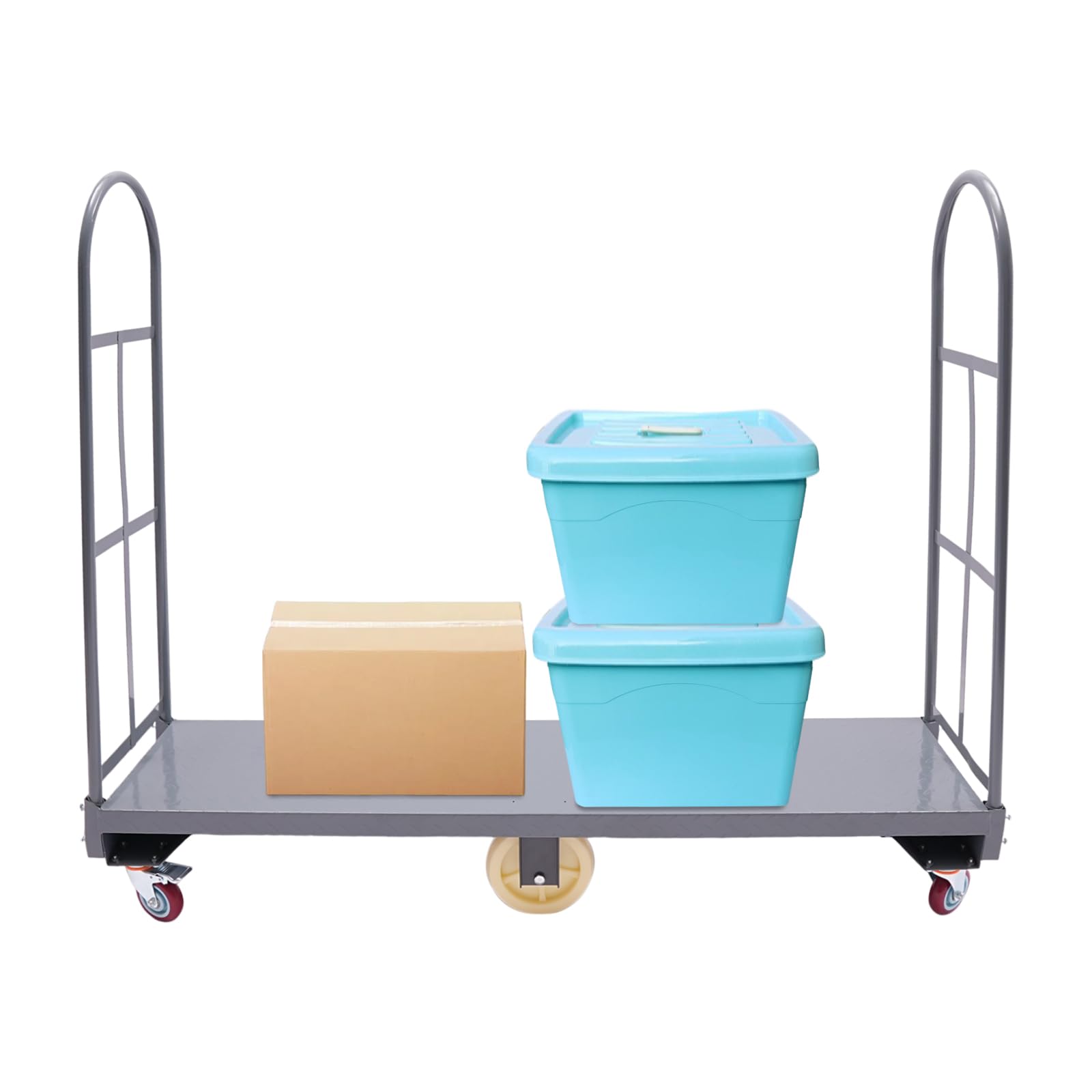 Heavy Duty Narrow Aisle U-Boat Platform Truck Dolly, 15.7 * 64.6In U-Boat Steel Cart with 6 Wheels(2 Directional Wheels),Thick Steel Deck 2000 Lb,Utility U-Boat Cart for Warehouses Transportation