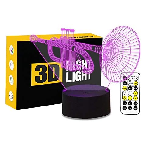 Cirkooh Trumpet Shape 3D Optical Illusion Lamp 7 Colors Change Timing Remote Control and Touch Button LED Table Desk Lamp for Home Bedroom Decoration Cover