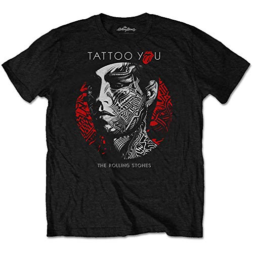 Rolling Stones The Tattoo You Circle Camiseta, Negro (Black Black), X-Large para Hombre