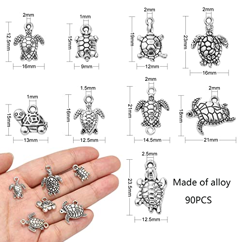UR URLIFEHALL 90 Pcs 9 Styles Tibetan Style Sea Turtle Charms Antique Silver Animal Charms Pendants for DIY Jewellery Making Hair Accessories - Image 2