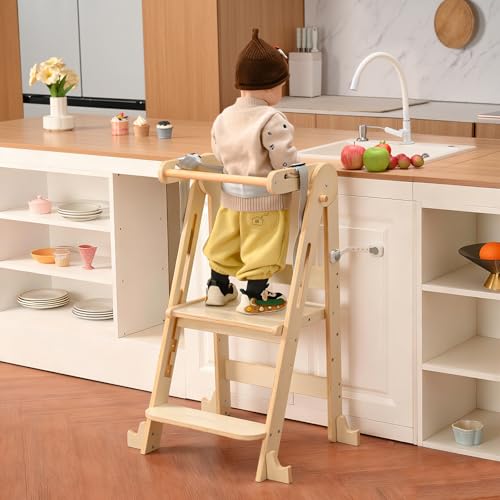 Kids Kitchen Step Stool, Foldable Toddler Tower...