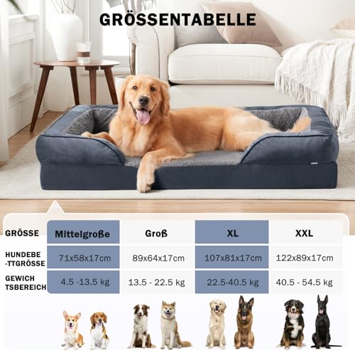 JOEJOY Extra großes Orthopädisches Hundebett, extra großes waschbares Katzenbett Hundekissen mit Wabenstruktur und abnehmbarem wasserdichte Fütterung Schaumstoff hundebett orthopädisch Grau