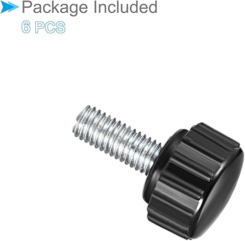 Miniatura 9 de Perillas de sujeción moleteadas, rosca macho M6 x 0.591 in cabeza de 0.787 in, tornillo de plástico termoestable para pulgar, pomos negros