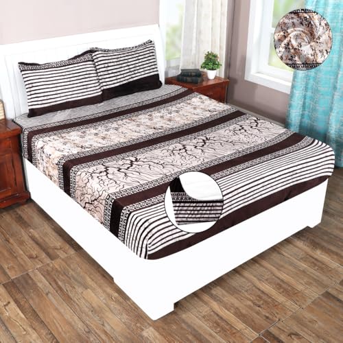 Image of Premium Elastic Fitted Warm bedsheets for Winter for Double Bed, Elastic Fitted Winter bedsheets for King Size Bed with 2 Pillow Covers, Size - 72 x 78 Inches (Cream)