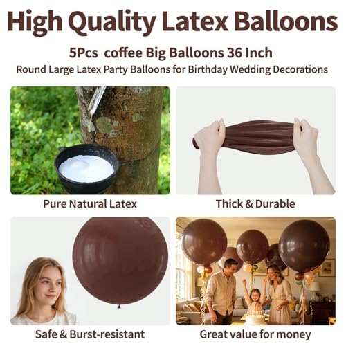 Image of 5Pcs Brown Big Balloons 36 Inch, Round Large Latex Party Balloons for Birthday Wedding Decorations