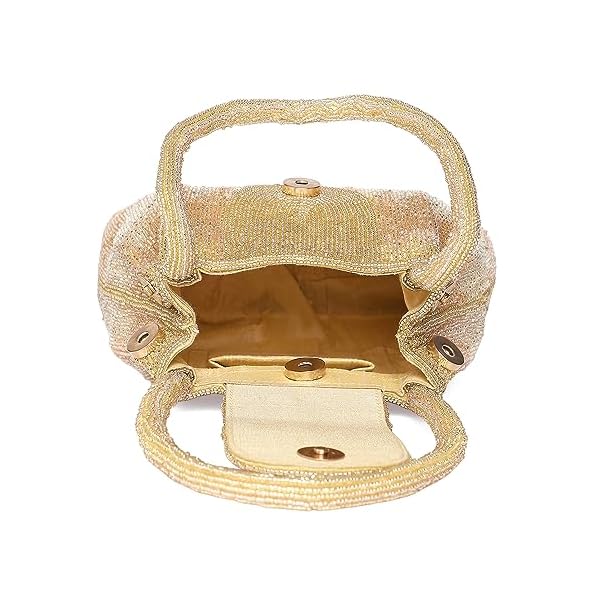 Peora Golden Potli Style Purse for Women Handmade Evening Handbag Ethnic Bridal Fashion Wristlet Bag for Girls - Image 7