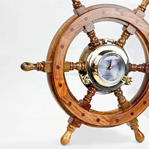Nagina International Piraten Stil nautisch Holz gefertigt Schiff Rad | Teak Finish | Kapitän Maritime Beach Home Decor Geschenk (12 Zoll) – Bild 3