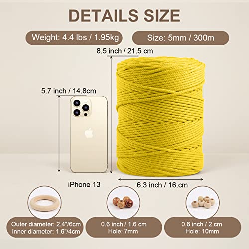 Image of ZUEXT Macrame Cord, Ginger, 5mm x 328yds Cotton String Macrame Yarn | Natural Handmade, 4 Strands Twisted Cotton Rope, for Craft Wall Hanging Weaving Tapestry Dream Catchers Hanger DIY Gift, 300m
