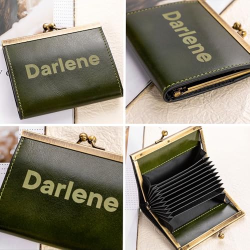 Personalized Leather Card Holder for Women - Custom Name Credit Card Wallet with Coin Pocket, Slim Purse Organizer for Cash & ID, Rustic Vintage Gift for Mom Birthday3