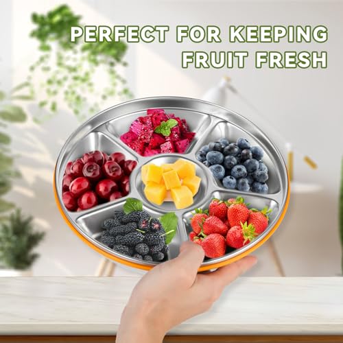 Motith Divided Serving Tray With Lid - Snack Tray With Lid Vegetable Tray With Lid Stainless Steel 6 Compartments 10Inch 60Oz For Christmas Party Platter Snackle Box Container Fruit Trays Veggie Tray thumb #1