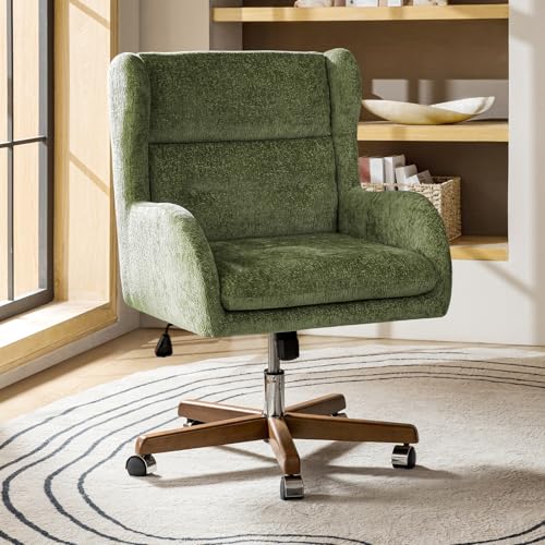 Image of HULALA HOME Modern Swivel Office Chair with Solid Wood Base, Moss