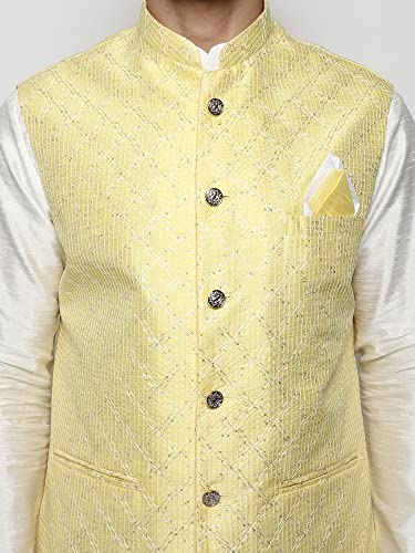 Image of Uri and MacKenzie Men's Silk Blend Kurta Churidar Pyjama with Stylish Nehru Jacket