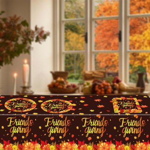 Image of 41 PCS Fall theme Thanksgiving Party Supplies Kit,Happy Friendsgiving Tableware Include Dessert Plates, Napkins,Tablecloth Autumn Harvest Disposable Dinnerware For Autumn Thanksgiving Party