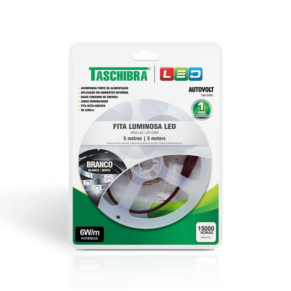 Fita de Led Taschibra com 5 metros 6W Bivolt 6500K Luz Branca