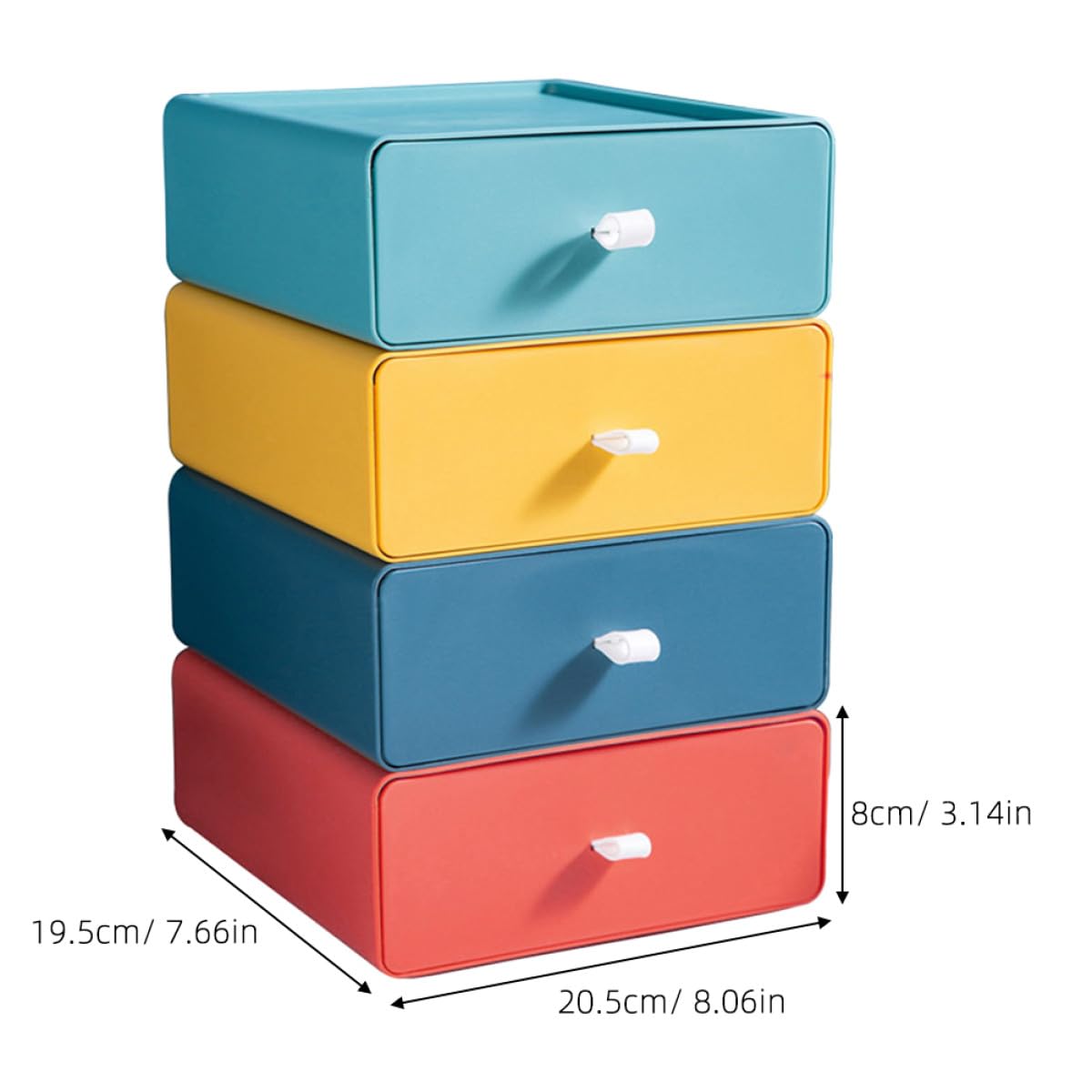 Cajones de Almacenamiento Apilables 4 Piezas, Cajas de Escritorio Multicolor (amarillo, Verde, Azul, Naranja), Organizador de Oficina y Hogar, Estuche Cajón para Documentos