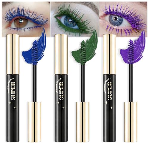 3Pcs Colored Cat Eye Mascara Set,Dark Green Purple Dark Blue Mascara for...