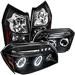 Spec-D Tuning Black Dual Halo LED Projector Headlight + Rear Tail Lamp Compatible with 2005-2007 Magnum Se/Sxt Left + Right Pair