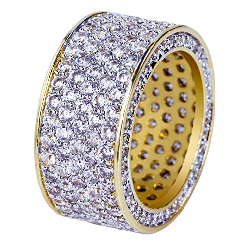 Moca Jewelry Iced Out Personalized Fashion Ring 18K Gold Plated Bling CZ Simulated Diamond Hip Hop Ring for Men Women
