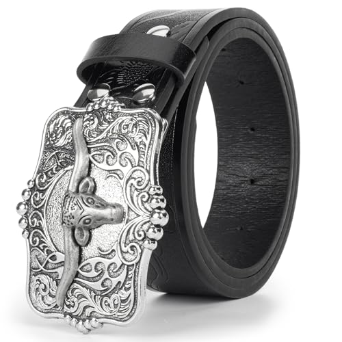 UTOWO Rodeo Western-Longhorn-Bull Cowboy-Belt for Women-Men Bull-Floral-Embossed PU-Leather Cowgirl Waist Belt for Jeans4