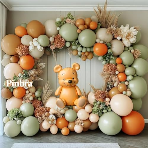 Image of Dusty Green Orange Balloon Garland Double Stuffed Blush Brown Nude Balloon Arch Avocado Sage Green Balloons for Neutral Baby Shower Bridal Shower Gender Reveal Birthday Summer Party Decorations