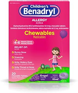 Benadryl Children's Allergy Chewables with Diphenhydramine HCl, Antihistamine Chewable Tablets for Relief of Allergy Symptoms Like Sneezing, Itchy Eyes, & More, Grape Flavor