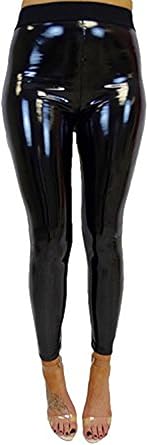 High waisted shiny leather pants Clearance