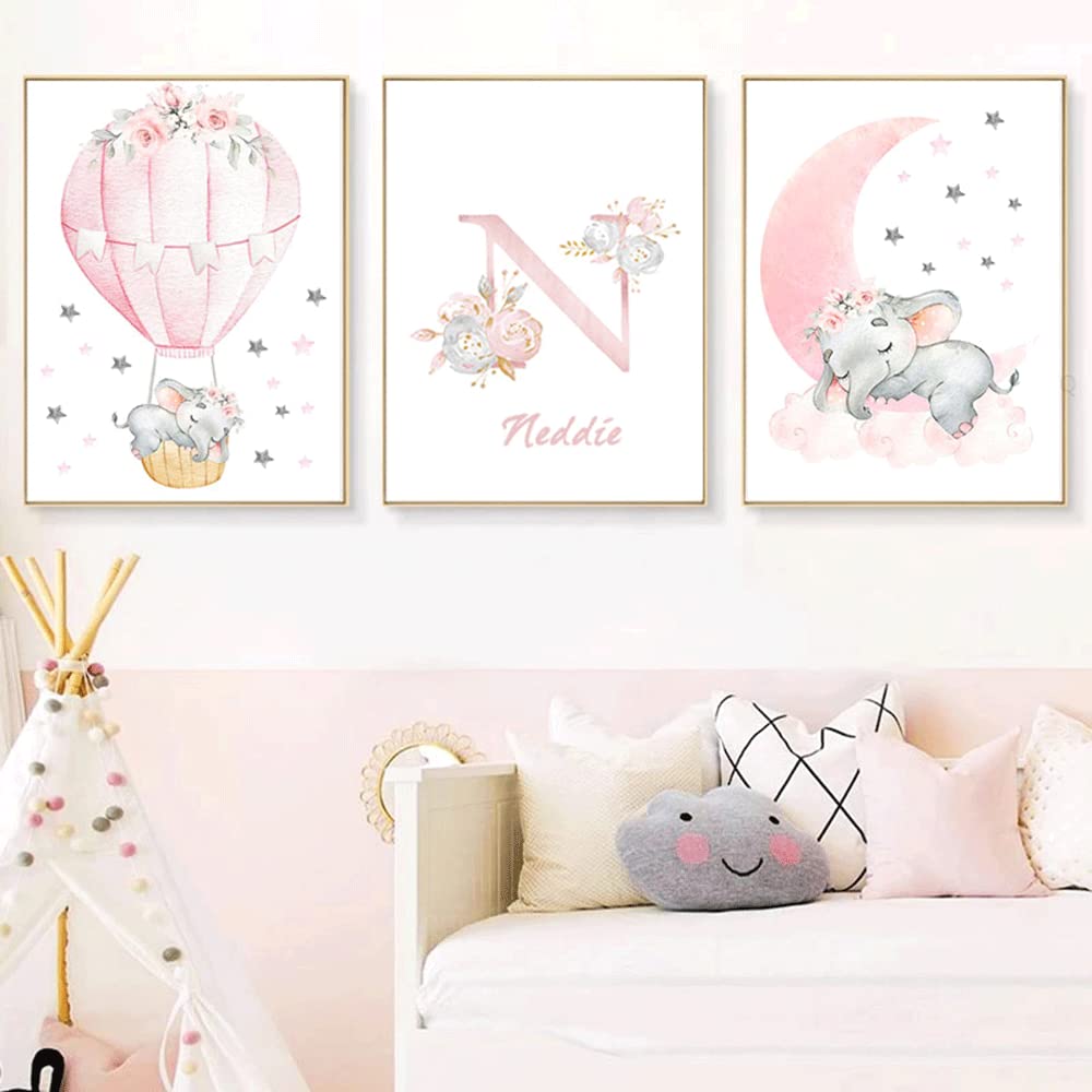 3 Poster Personalizzati Nomi Bambino - Tela 30x40cm, Design Orso Nuvola Stelle, Per Cameretta