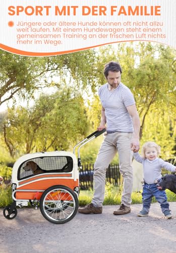 SEPNINE® 2-in-1 Hundeanhänger für Fahrrad, Fahrradanhänger Hunde,Mit Bremsen,Durchsichtige Kunststofffenster schützen vor Regen,Tragen Sie kleine und mittelgroße Haustiere unter 30 kg