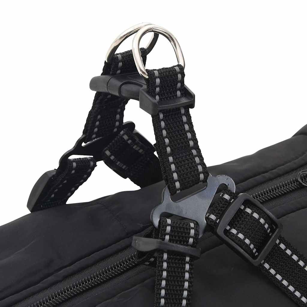 Abrigo para perros con arnés, impermeable, reflectante, negro, L68, poliéster polar, abrigo de invierno para pasear al aire libre en lluvia y nieve, con arnés ajustable y protección abdominal
